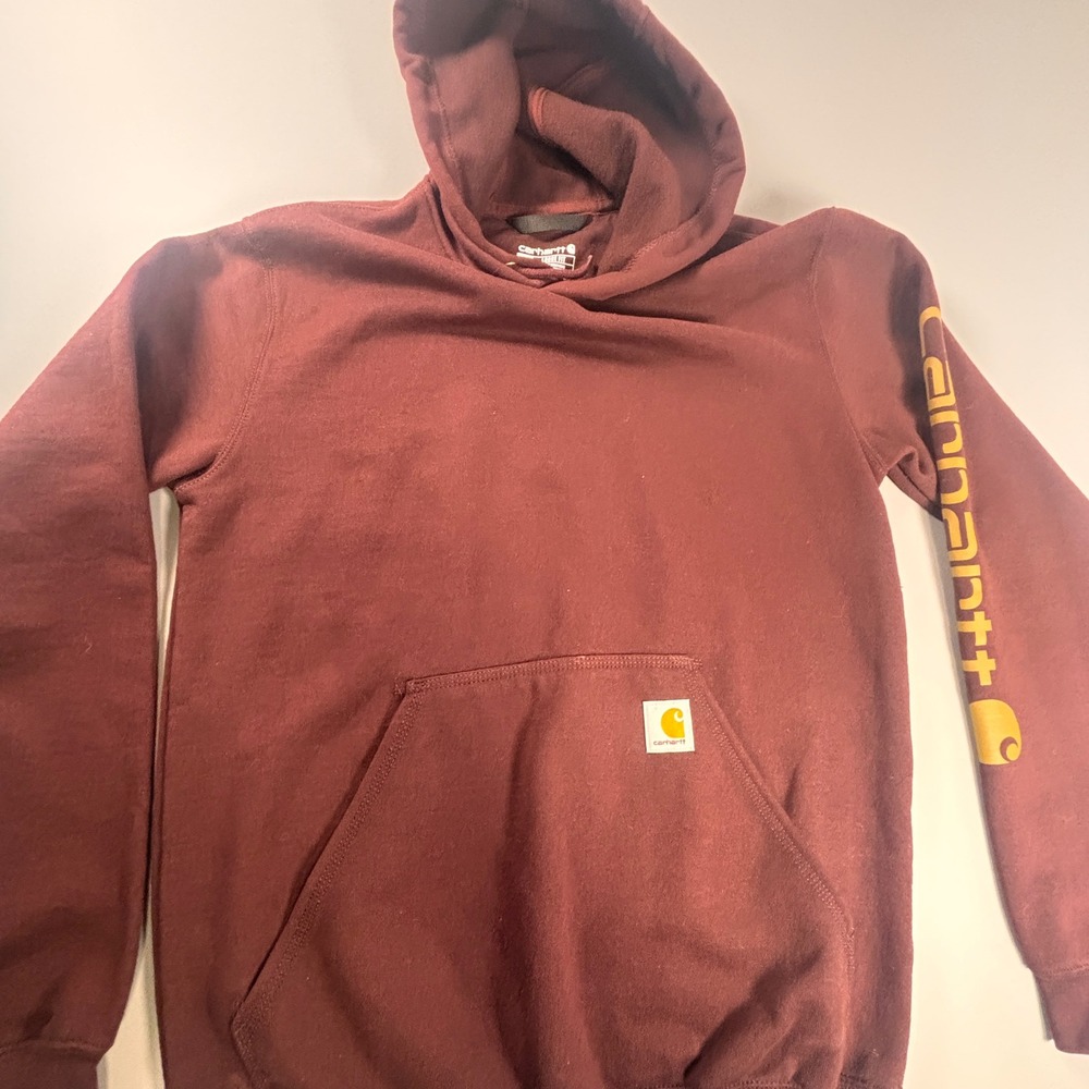 Carhartt K288 Hoodie Port Burgundy Sleeve Logo Loose Fit‎ Men Small Workwear